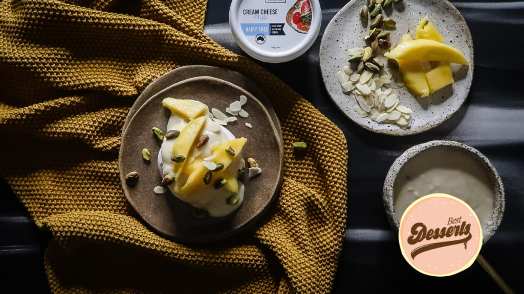 Plant-Based Pavlova with Passionfruit Cream Cheese Frosting