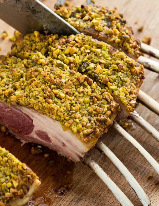 Frenched Lamb Rack with Toasted Pistachio Herb Crust